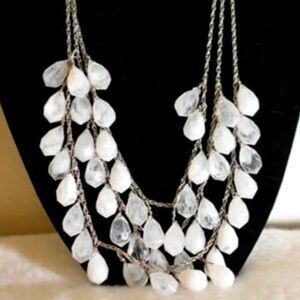 PD Crown Palladium/Silver Vintage Statement 3 Strand White Art Glass Necklace